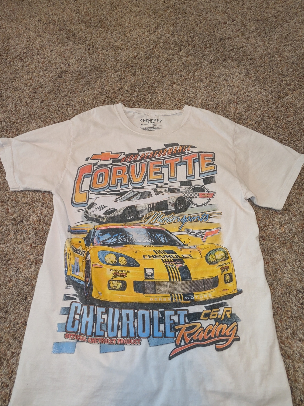 Mens GM Licensed C6.R Chevrolet Corvette White Racing Graphic T Shirt Size Small